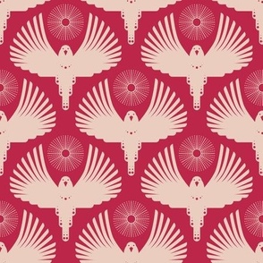 Art Deco Flying Away // small // Art Deco, bird, sun, retro, cream on Viva Magenta