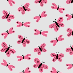 pretty pink butterflies on soft gray - shw1011 c