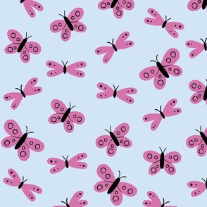 cute pink butterflies on sky blue - shw1011 d