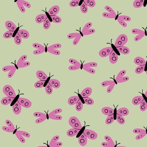 bright pink butterflies on soft green - shw1011 e