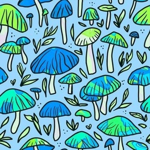 blue funky mushroom pattern