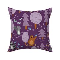 Forest Friends - cute woodland animals - bear, bunny, raccoon, squirrel - dark purple - shw1014 c