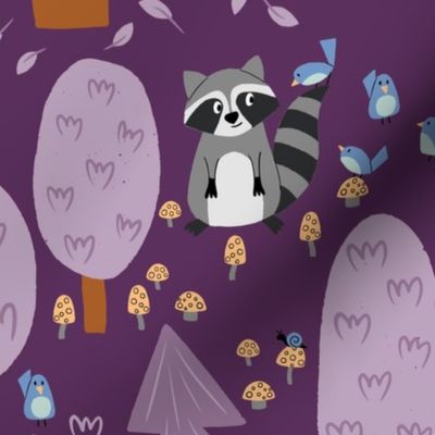 Forest Friends - cute woodland animals - bear, bunny, raccoon, squirrel - dark purple - shw1014 c