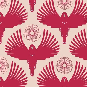 Art Deco Flying Away // large // Art Deco, bird, sun, retro, Viva Magenta on cream