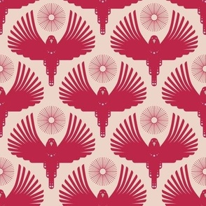 Art Deco Flying Away // small // Art Deco, bird, sun, retro, Viva Magenta on cream