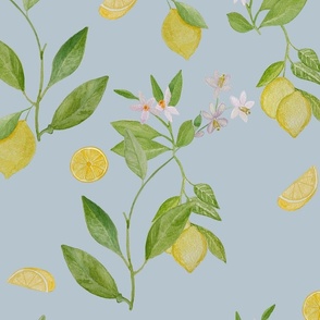 Painted lemons on pale blue 