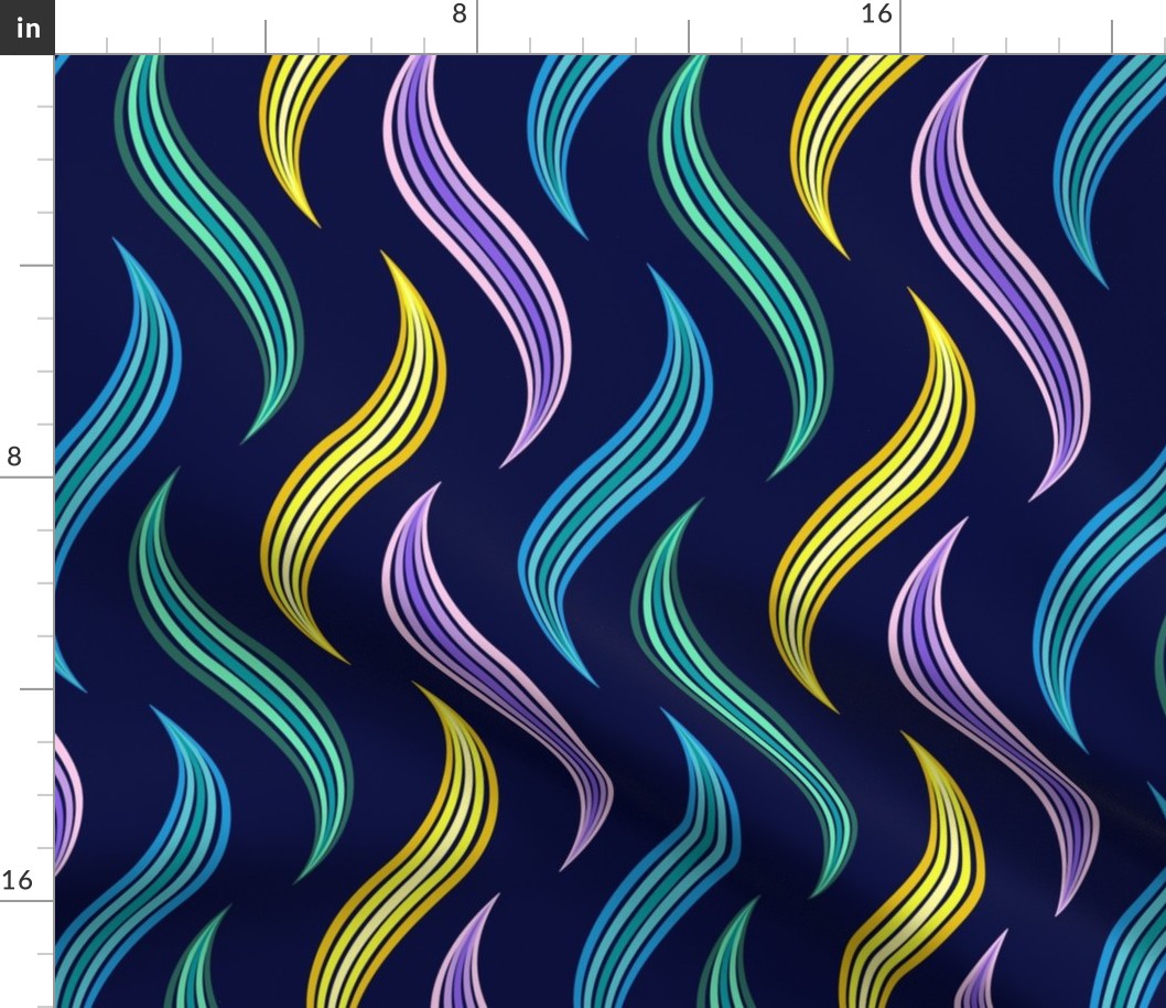 Flowing Colorful Abstract River // small // abstract, stripes, purple, yellow, green
