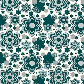Floral Teal Blue Gray Cream 