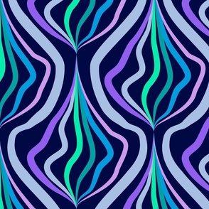 Abstract River Delta // large // abstract, stripes, wiggles, purple, green, blue, pink