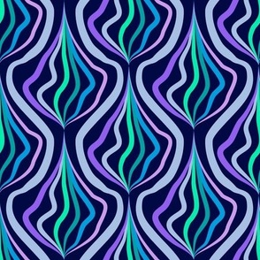 Abstract River Delta // small // abstract, stripes, wiggles, purple, green, blue, pink