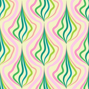 Abstract River Delta // medium // abstract, stripes, wiggles, teal, green, yellow, pink