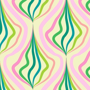 Abstract River Delta // large // abstract, stripes, wiggles, teal, green, yellow, pink