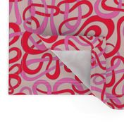 My Stripes Are Tangled Curvy Organic Abstract Squiggle Shapes in Vintage Glam Fuchsia Pink Red Lavender Purple on Light Pink - SMALL Scale - UnBlink Studio by Jackie Tahara