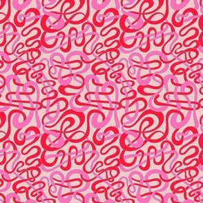 My Stripes Are Tangled Curvy Organic Abstract Squiggle Shapes in Vintage Glam Fuchsia Pink Red Lavender Purple on Light Pink - SMALL Scale - UnBlink Studio by Jackie Tahara