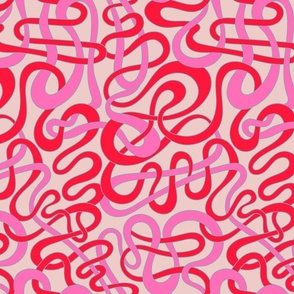 My Stripes Are Tangled Curvy Organic Abstract Squiggle Shapes in Vintage Glam Fuchsia Pink Red Lavender Purple on Light Pink - MEDIUM Scale - UnBlink Studio by Jackie Tahara