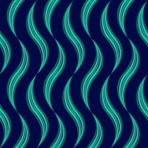 Abstract Flowing River // small // abstract, stripes, wiggles, teal, green, blue