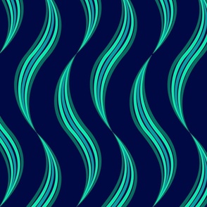 Abstract Flowing River // large // abstract, stripes, wiggles, teal, green, blue