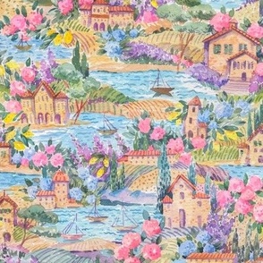 Colorful Mediterranean vintage summer landscape