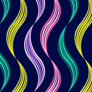 Abstract Flowing River // large // abstract, stripes, wiggles, pink, purple, green, yellow, blue