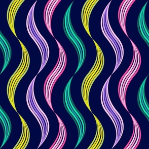 Abstract Flowing River // medium // abstract, stripes, wiggles, pink, purple, green, yellow, blue