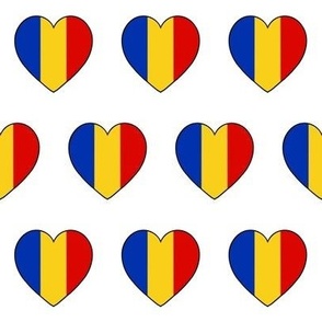 Romanian flag hearts on white 