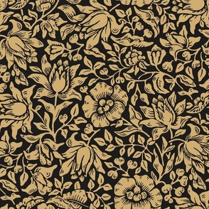 1879 "Mallow" by William Morris - Vanderbilt colors - Flat Gold on Off-Black