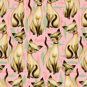 MEDIUM-Siamese Cats on Pink Mid-Century Modern