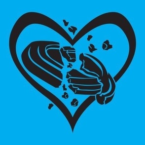 Trap Shooting & Skeet Shooting Love - Broken Clay Target within Heart - Black and Cyan Blue