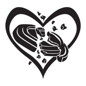  Trap Shooting & Skeet Shooting Love - Broken Clay Target within Heart - White with Black Silhouette