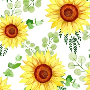 Sunflowers on a white background 4, watercolour illustration. Seamless floral pattern-237.