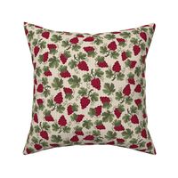 Victorian Grapevine Ditsy in Claret and Green on Light Regency Linen Pinstripes - Coordinate