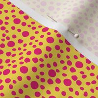 Small Snowy Days- hot pink spots  on a yellow background