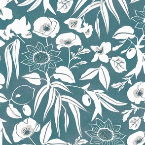 Distressed Teal Silhouette Botanical Large Scale