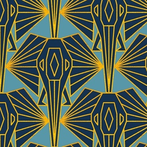 Art Deco Elephant // large // blue, navy blue, gold, Art Deco elephant