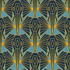 Art Deco Elephant // medium // blue, navy blue, gold, Art Deco elephant