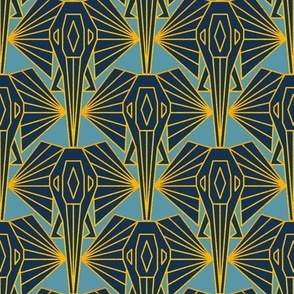 Art Deco Elephant // small // blue, navy blue, gold, Art Deco elephant