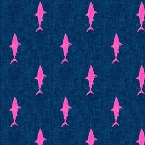 (3/4" tall) sharks (pink on dark blue) - (90) C23