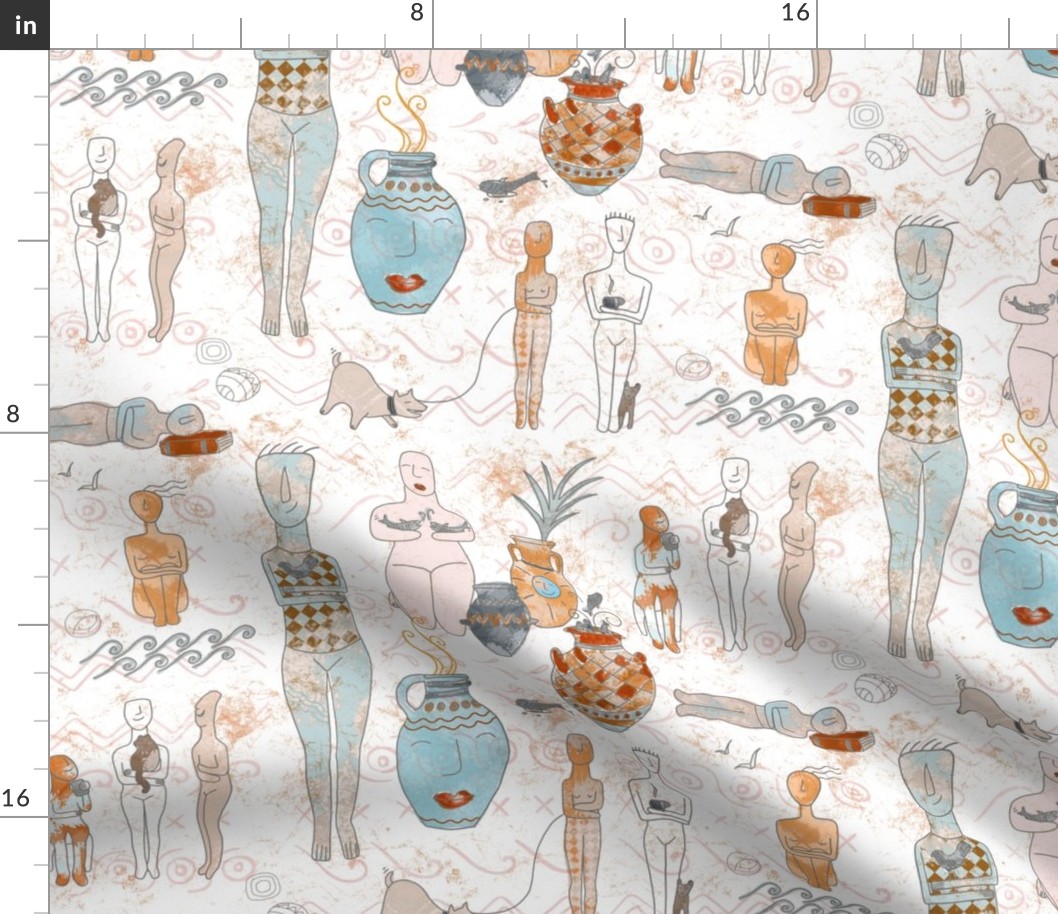 cycladic life in ancient greece - grayed pastels