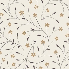 Delicate Vintage Flowers | Creamy White, Lion Gold, Purple-Brown | Floral // 12 inch repeat