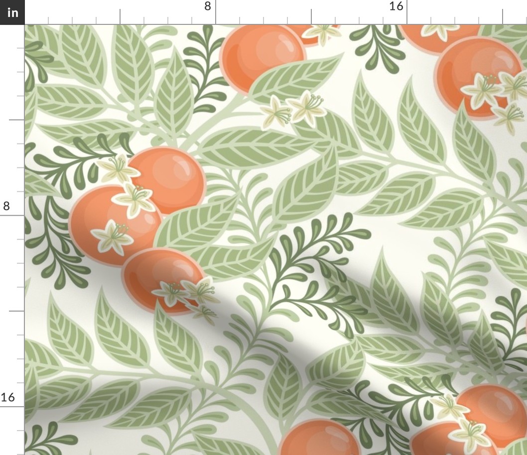Orange Grove- Orange Orchard- Citrus Tree- Oranges- Tropical Fruit- Orange and Green- Botanical Wallpaper Medium