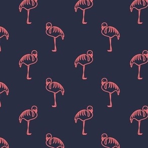 Flamingo Frenzy: A Bold and Chic Line Art Pattern for Fun and Flair-Pink on Navy