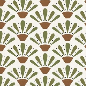 Brown and green fan plant pot  pattern for wallpaper 