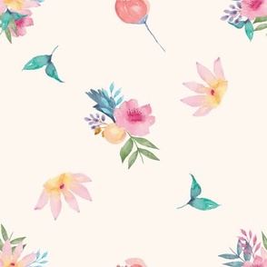 Watercolor Spring  Floral Botanical with Beige Background