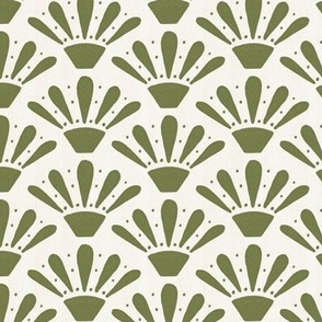 Olive green fan pattern for wallpaper, cushions andupholstery