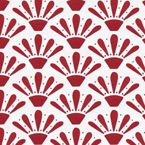 Geometric, raspberry red fan pattern for wallpaper