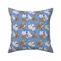 small print // Greyhound dogs and cherry blossoms pink blue floral flowers dog fabric