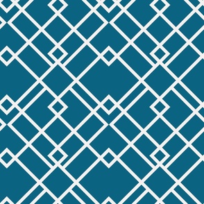 Geometric Trellis - Lattice Pattern - Peacock Blue