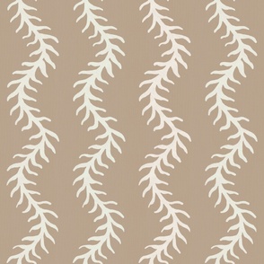White climbing abstract vines on taupe background for warm neutral wallpaper
