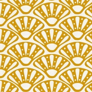 Geometric, mustard yellow fan pattern for wallpaper, cushions and home decor