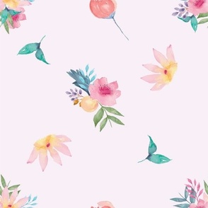 Watercolor Spring  Floral Botanical with Blush Background